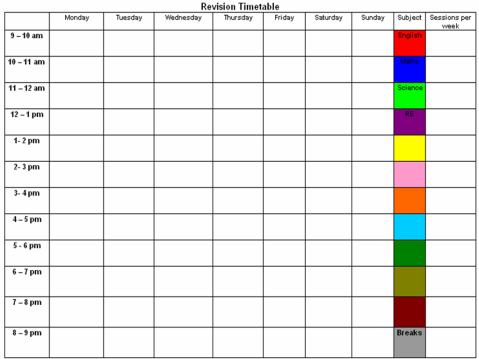 Exam revision timetable template wallpapers